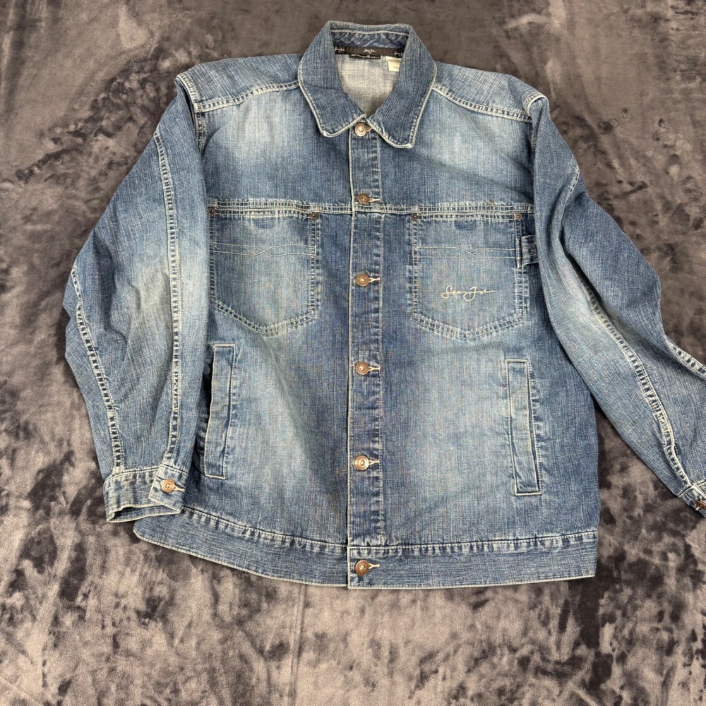 Sean John Denim Jacket Mens Large Blue Embroidered Logo Y2K Hip Hop Streetwear